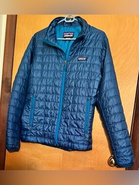 Patagonia Quilted Jacket - Navy Blue with Teal Accents